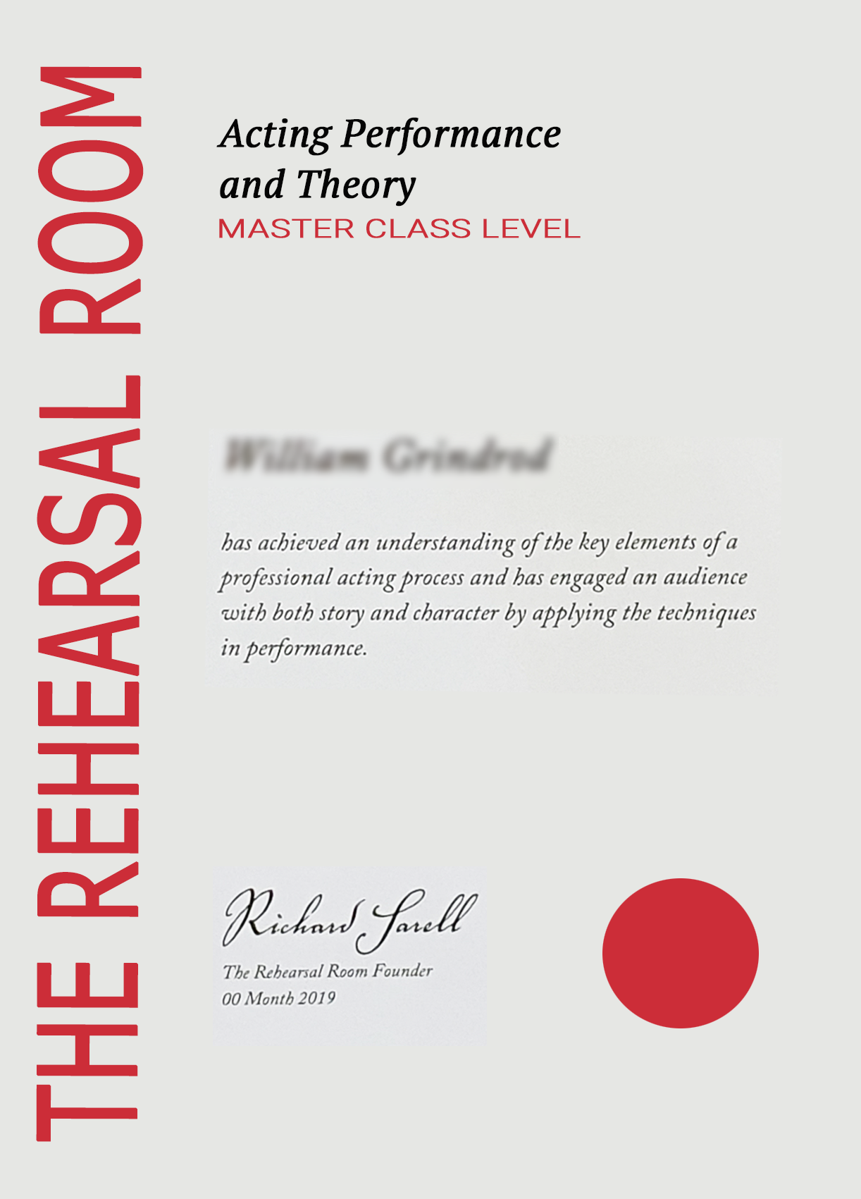 Graduate Certificate for MASTER CLASS actors